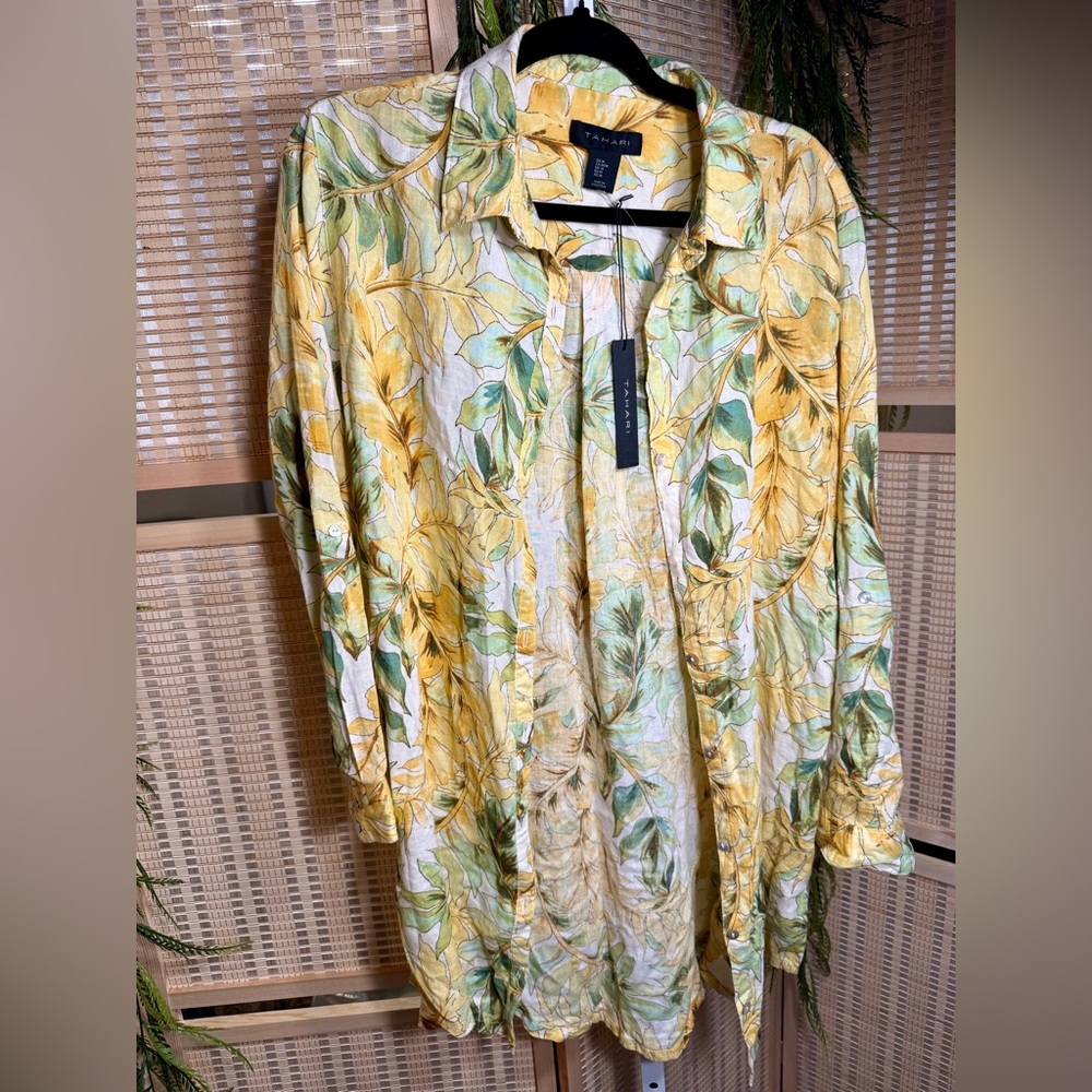 Tahari Yellow and Green Floral Top